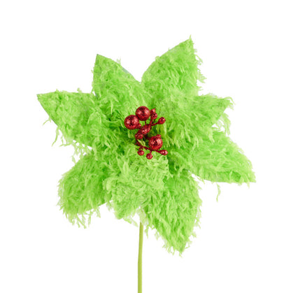 11 Inch Green Furry Feather Poinsettia Stem