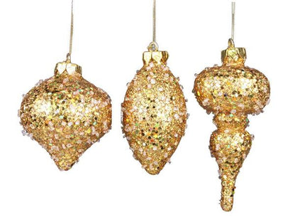 Gold Glitter Beaded Ornament Three Assorted