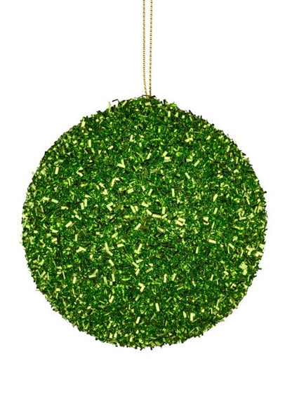 4 Inch Lime Green Foil Glitter Ornament Ball