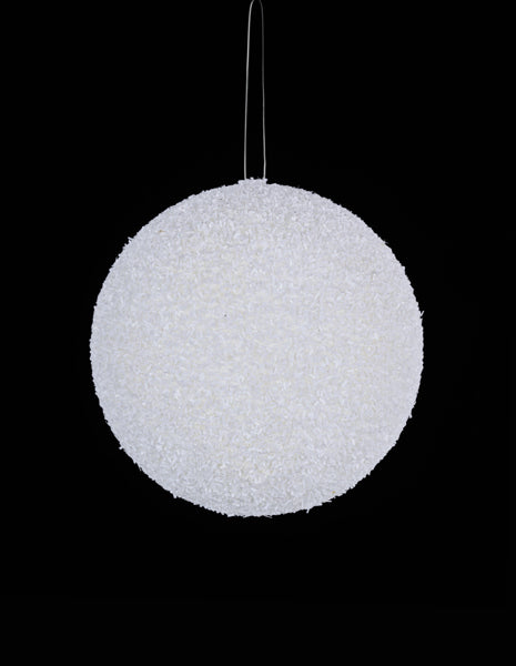 6 Inch White Foil Glitter Ornament Ball