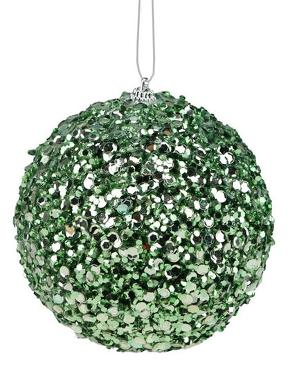 4.75 Inch Soft Green Glitter Sequin Ornament Ball