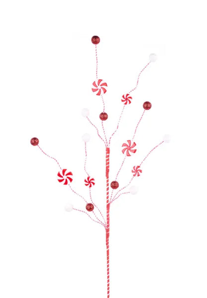 29 Inch Red And White Curly Peppermint Spray