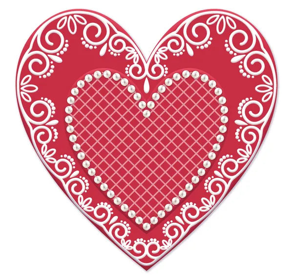 12 Inch Red And White Lace Heart With Pearls Sign
