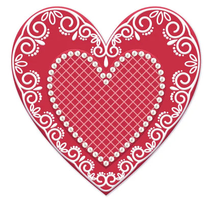 12 Inch Red And White Lace Heart With Pearls Sign