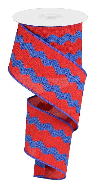 2.5 Inch By 10 Yard Red And Royal Blue Ric Rac Ribbon