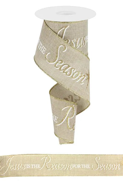 2.5 Inch By 9.9 Yard Natural Gold And White Jesus Is The Reason On Royal Ribbon