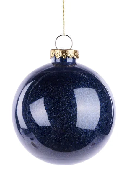 5 Inch Navy Blue Lacquer Look Glitter Ball Ornament