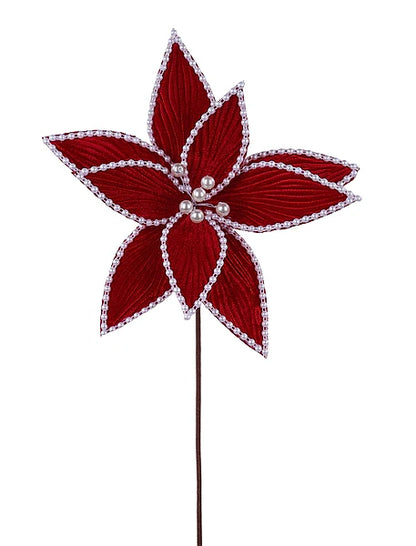 22 Inch Red Velvet Pearl Poinsettia