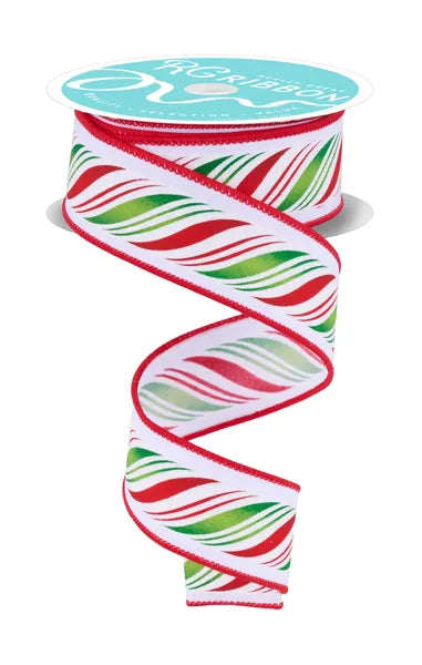 1.5 Inch By 10 Yard Red White And Green Peppermint Twist Ribbon