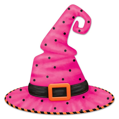 12 Inch Pink And Orange Metal Embossed Witch Hat Sign