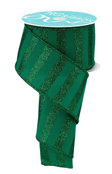 2.5 Inch By 10 Yard Emerald Green Horizontal Glitter Stripes Ribbon