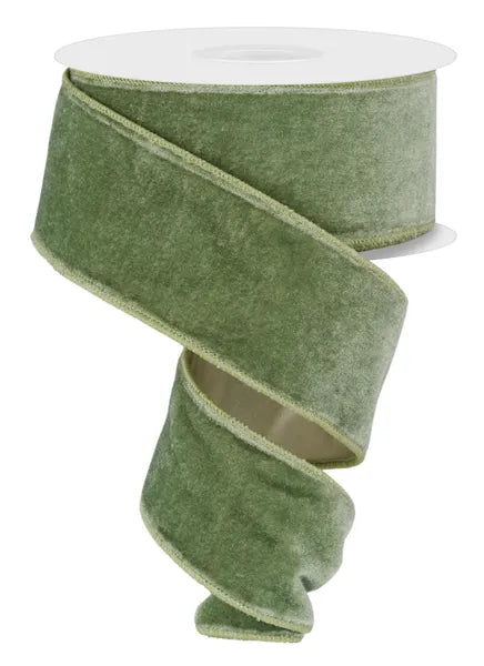 2.5 Inch By 10 Yard Sage Green Velvet With Satin Backing Ribbon