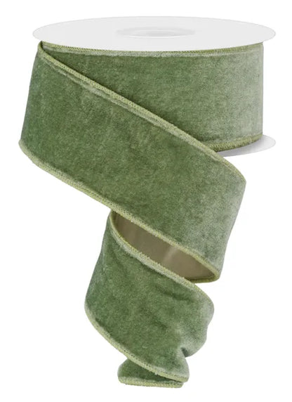 2.5 Inch By 10 Yard Sage Green Velvet With Satin Backing Ribbon