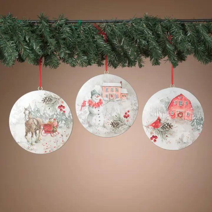 8 Inch Metal Holiday Design Ornament Three Styles