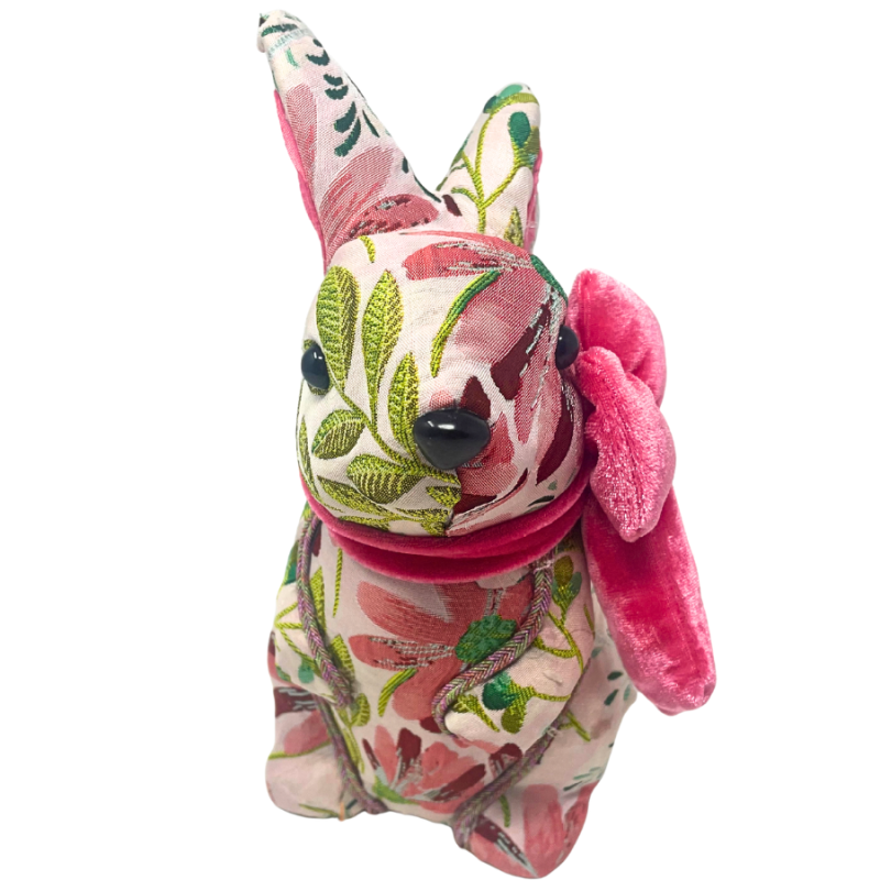 Pink And Green Floral Fabric Easter Bunny With Pink Bow Two Styles