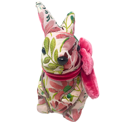 Pink And Green Floral Fabric Easter Bunny With Pink Bow Two Styles