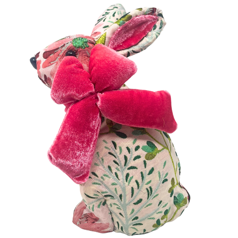 Pink And Green Floral Fabric Easter Bunny With Pink Bow Two Styles
