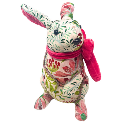 Pink And Green Floral Fabric Easter Bunny With Pink Bow Two Styles
