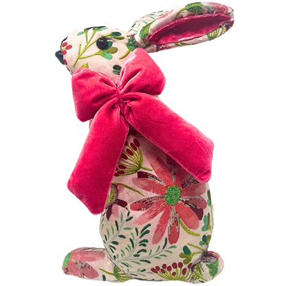 Pink And Green Floral Fabric Easter Bunny With Pink Bow Two Styles