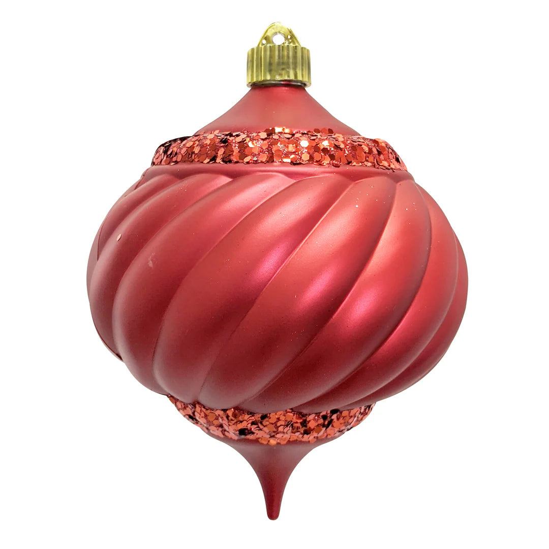 6 Inch Red Shatterproof Swirled Onion Finial With Red Glitz Top And Bottom Ornament