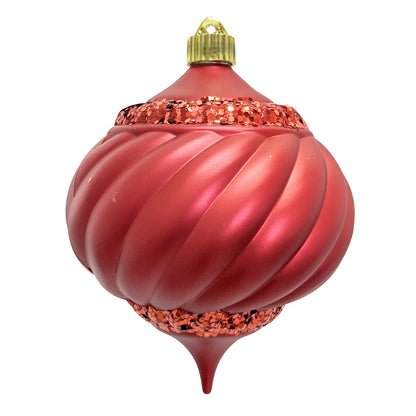 6 Inch Red Shatterproof Swirled Onion Finial With Red Glitz Top And Bottom Ornament