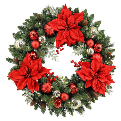Costco 30 Inch Pre-Lit Flocked Poinsettia Wreath