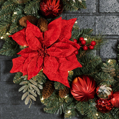 Costco 30 Inch Pre-Lit Flocked Poinsettia Wreath