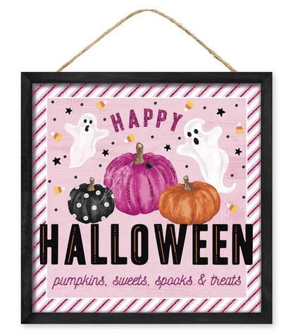 10 Inches Happy Halloween Pumpkin Square Wood Sign