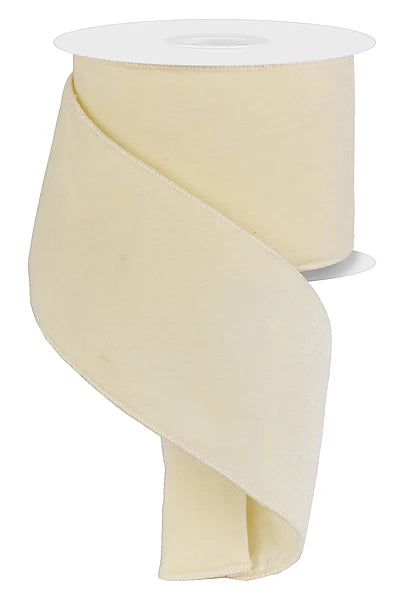 4 Inch By 10 Yard Cream Deluxe Velvet With Satin Backing Ribbon