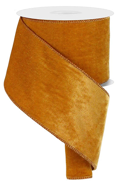 4 Inch By 10 Yard Antique Gold Deluxe Velvet With Satin Backing Ribbon
