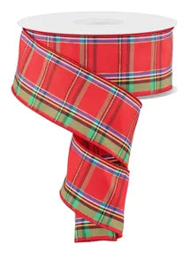2.5 Inch By 50 Yard Red Green Yellow Blue And Black Woven Plaid Ribbon