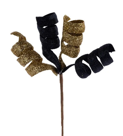 11 Inch Gold And Black Glitter Curly Pick