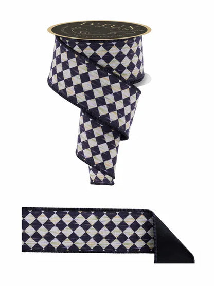 2.5 Inch By 10 Yard Black And Cream Antique Diamond Fused Ribbon