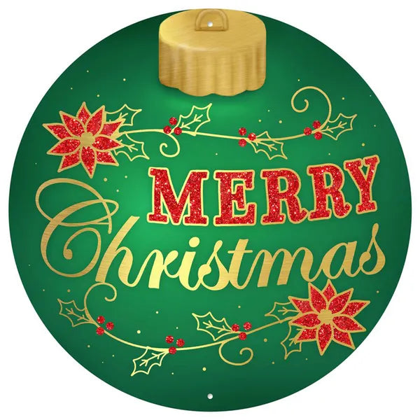 12 Inch Emerald Gold And Red Merry Christmas Ornament Sign