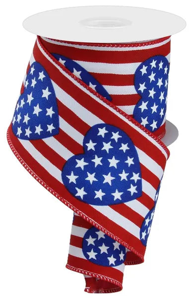 2.5 Inch By 10 Yard Stars In Heart And Vertical Stripe Ribbon