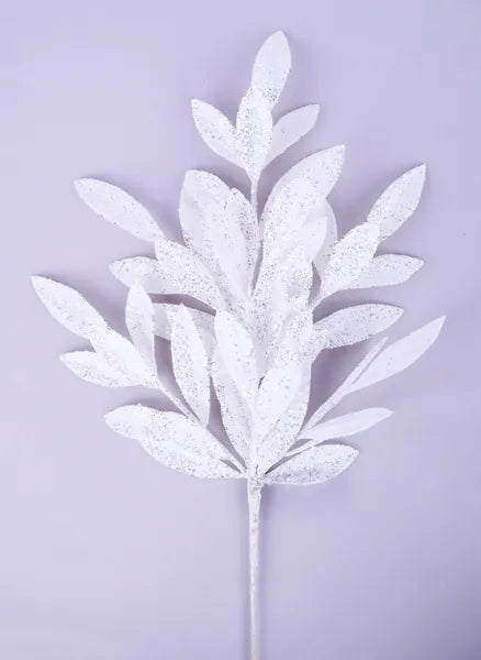 23.5 Inch White Glitter Bay Leaf Spray