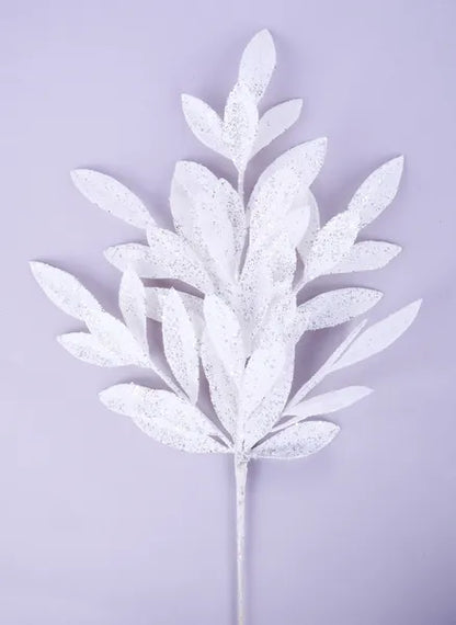 23.5 Inch White Glitter Bay Leaf Spray