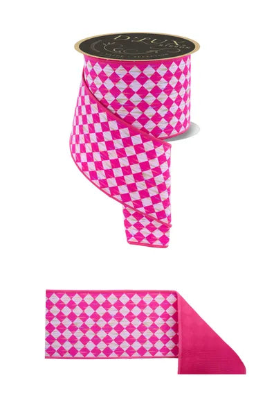 4 Inch By 10 Yard Hot Pink And White Antique Diamond Fused Ribbon