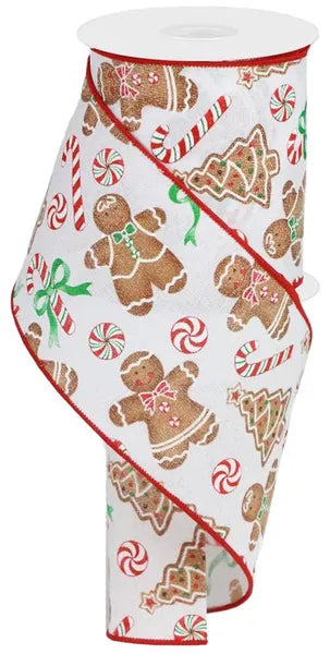 4 Inch By 10 Yard Gingerbread With Candy On Royal Ribbon