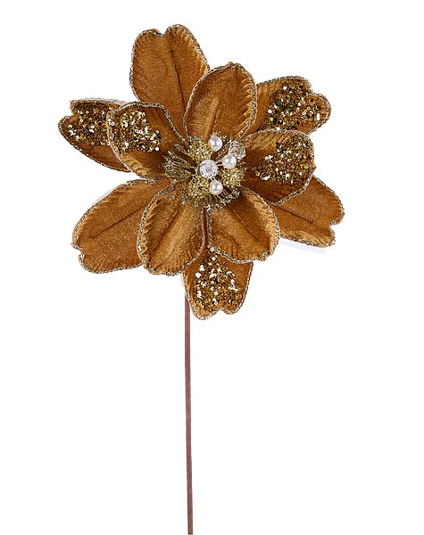 22 Inch Gold Glitter Sequin And Bead Magnolia Spray