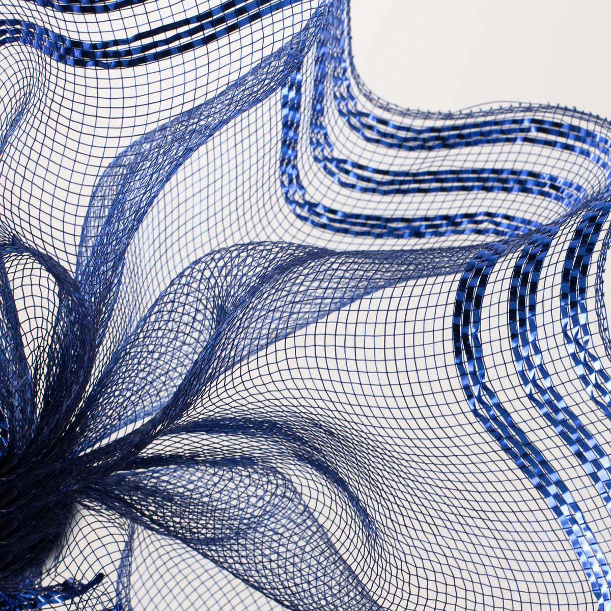 10 Inch By 10 Yard Navy With Royal Blue Border Stripe Metallic Mesh