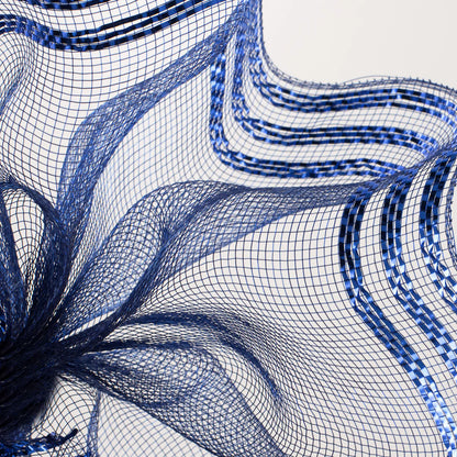 10 Inch By 10 Yard Navy With Royal Blue Border Stripe Metallic Mesh