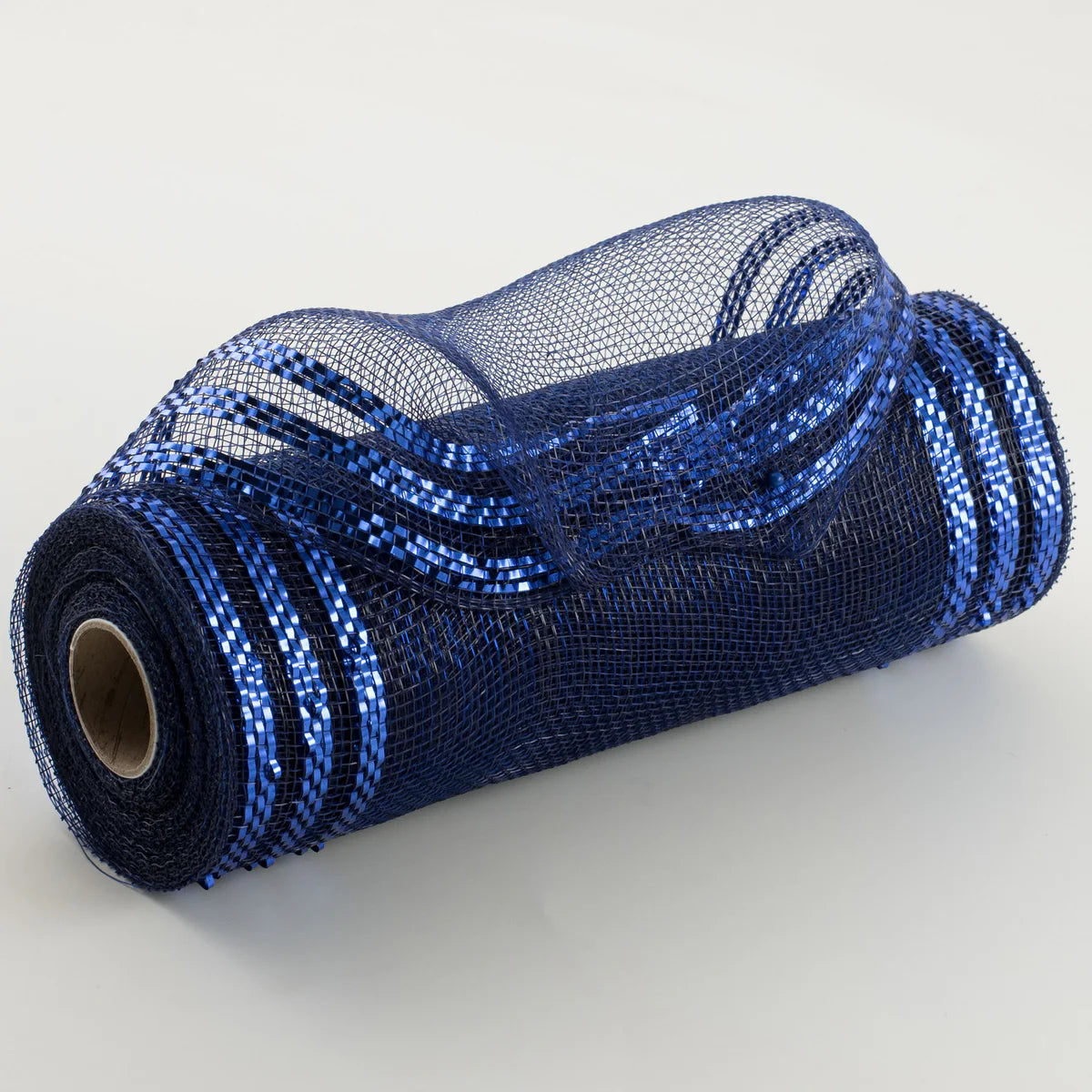 10 Inch By 10 Yard Navy With Royal Blue Border Stripe Metallic Mesh