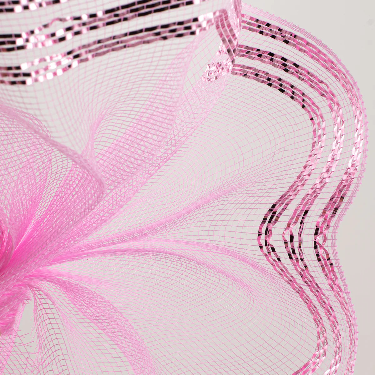 10 Inch By 10 Yard Pink With Pink Foil Border Stripe Metallic Mesh