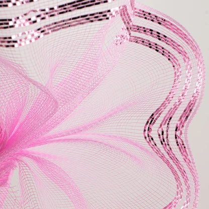 10 Inch By 10 Yard Pink With Pink Foil Border Stripe Metallic Mesh