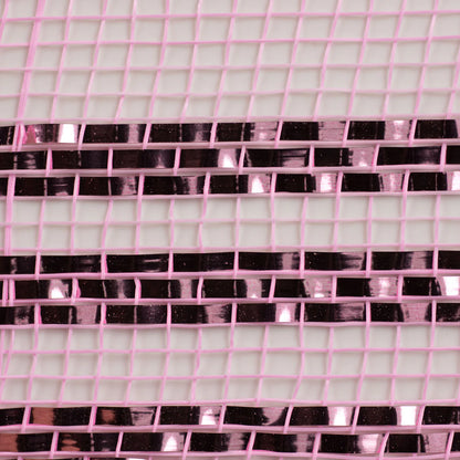 10 Inch By 10 Yard Pink With Pink Foil Border Stripe Metallic Mesh