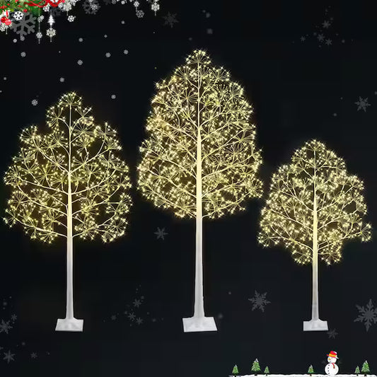 3-Piece White Indoor/Outdoor Pre-Lit Artificial Christmas Tree LED Lights Set Of 3 Open Box