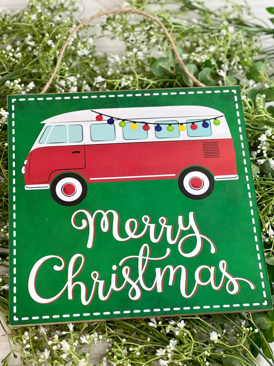 Merry Christmas With Vintage Bus Sign