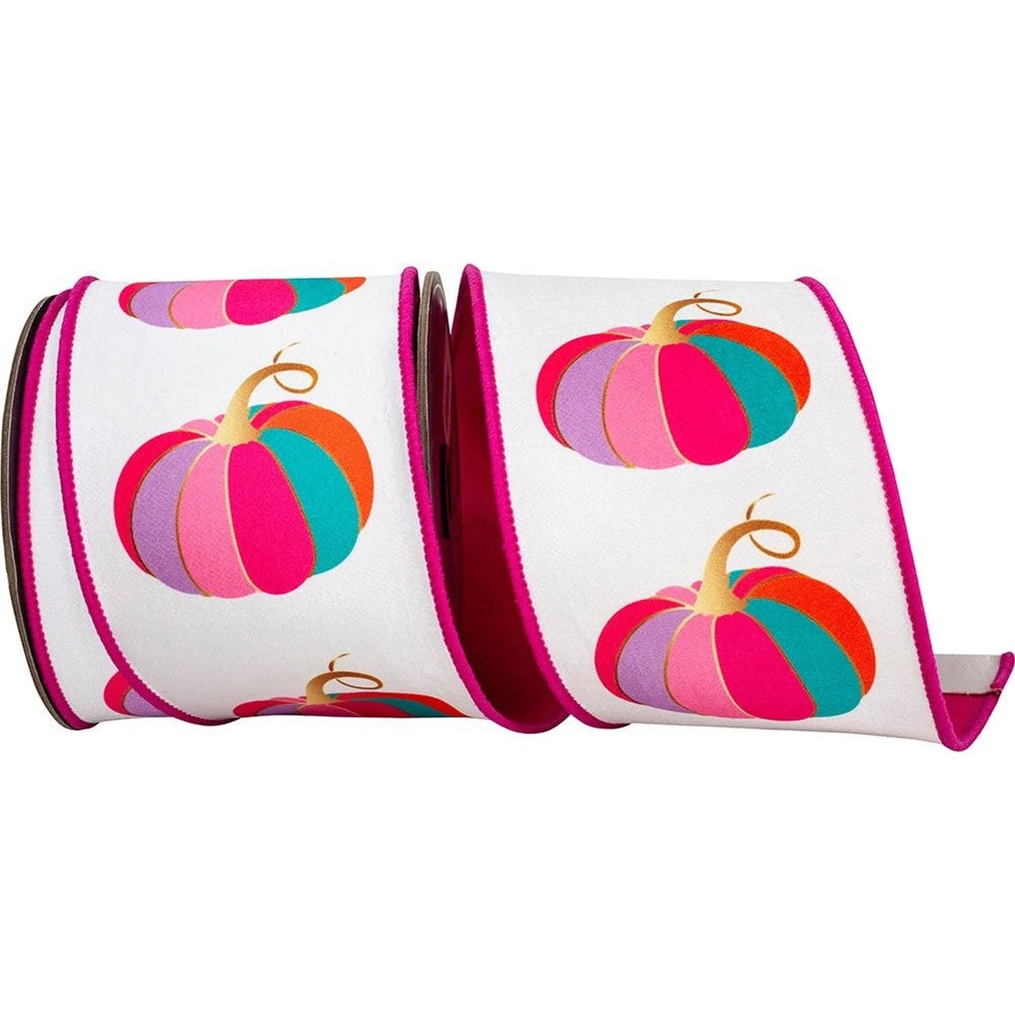 4 Inch By 10 Yard Fuchsia And White Pumpkin Fashion Dream Wired Ribbon