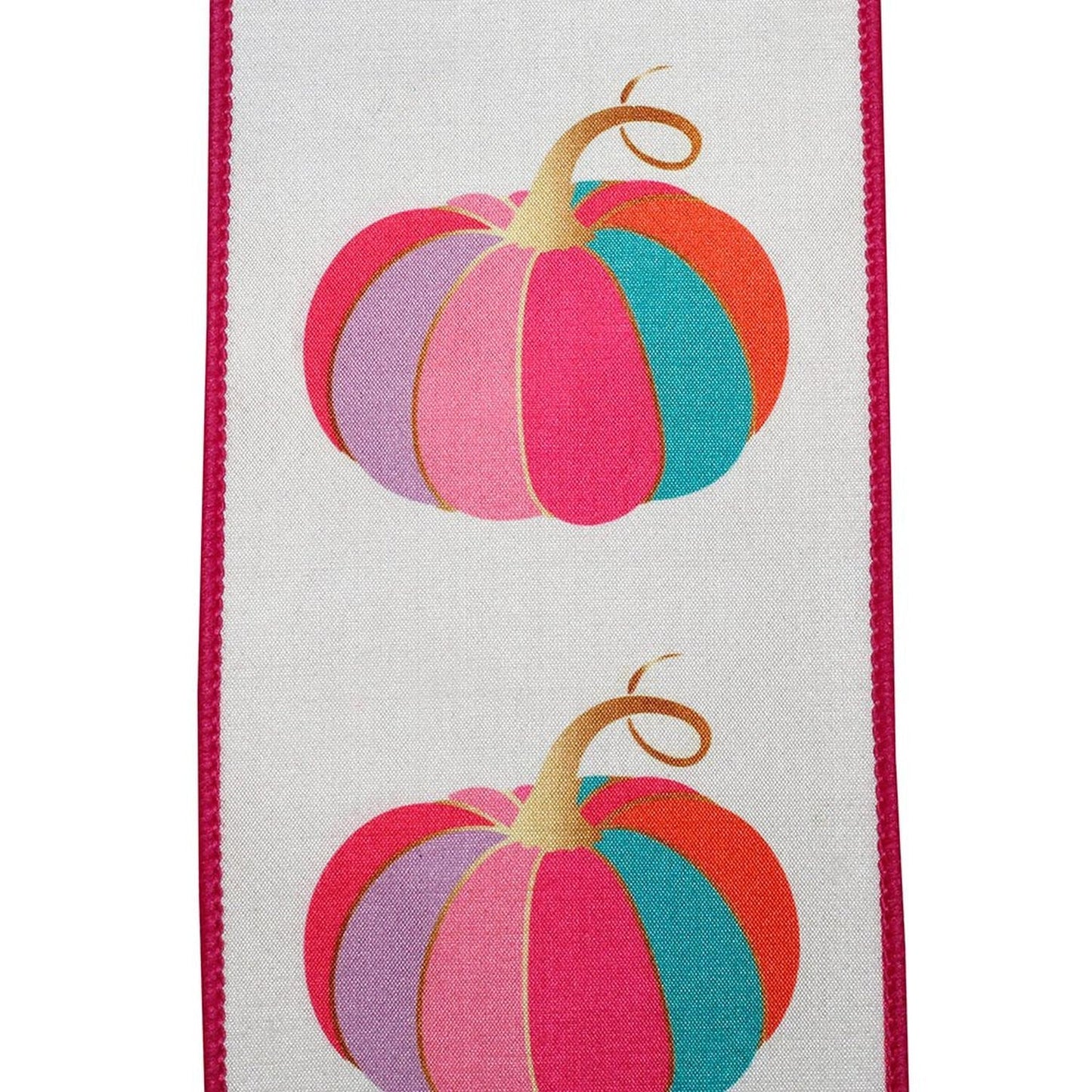 4 Inch By 10 Yard Fuchsia And White Pumpkin Fashion Dream Wired Ribbon